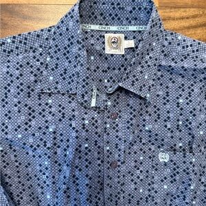 Cinch Men's Navy and Light Blue Dot-Pattern Button-Down Shirt